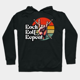 Rock Roll Repeat - Retro Drum Stick Art - Percussion Player Hoodie